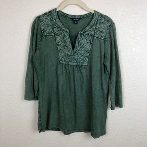 Lucky Brand Green Tunic shirt, Embroidery Size: M